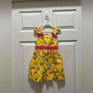 Yellow Floral Girls Sundress with Pink Accents